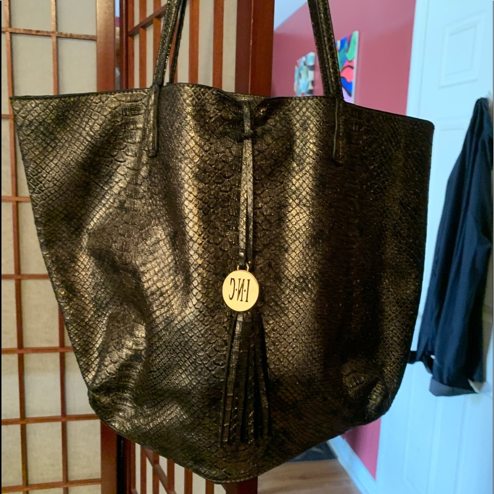 Gold snakeskin satchel